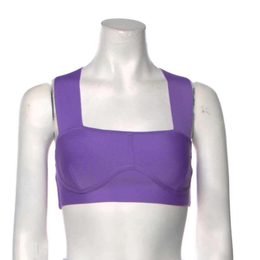 Herve Leger Square Neckline Sleeveless Purple Crop Top w/ Tags